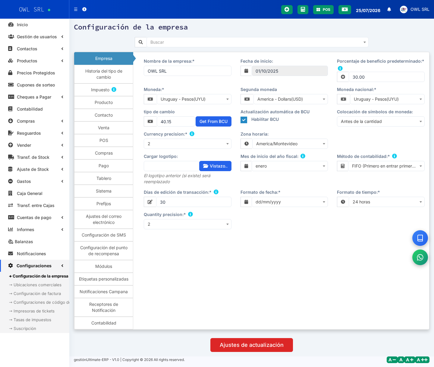 Configuración de datos de la empresa