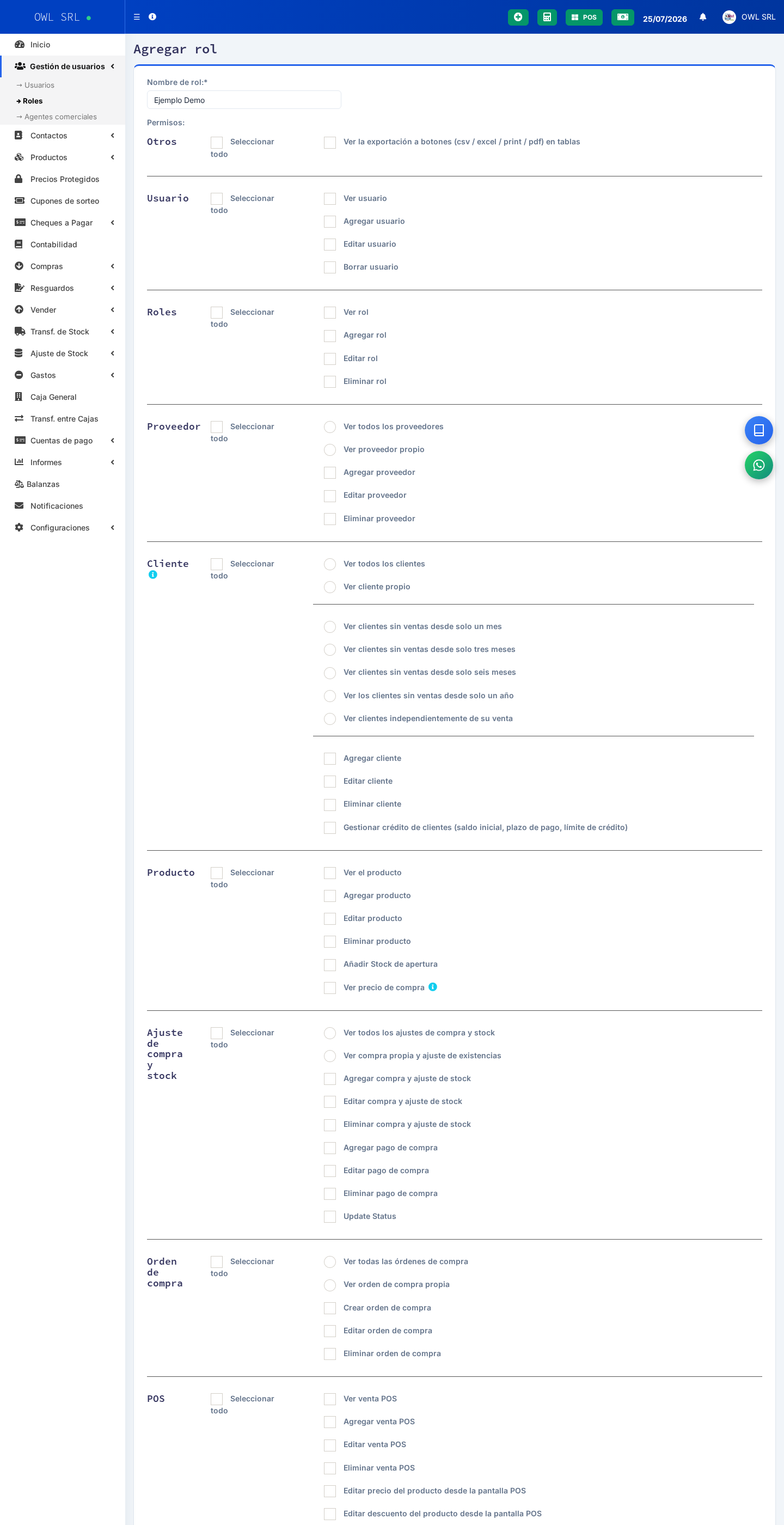 Configuración de rol y permisos