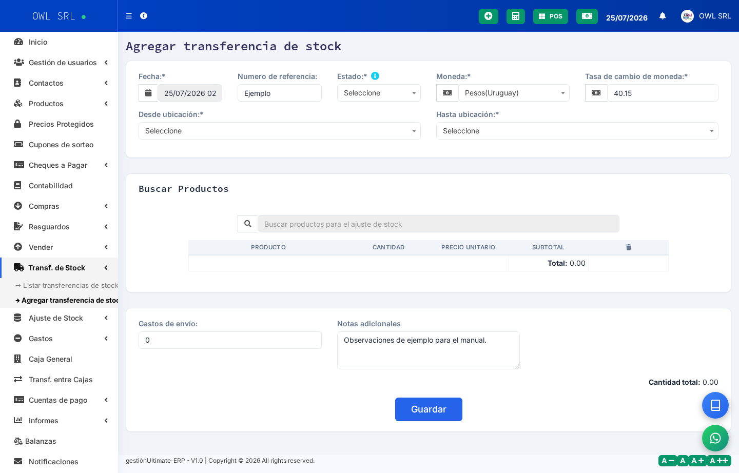 Transferencia de stock entre sucursales